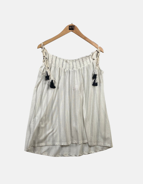 Boho Striped Off-Shoulder Dress with Tassel Details